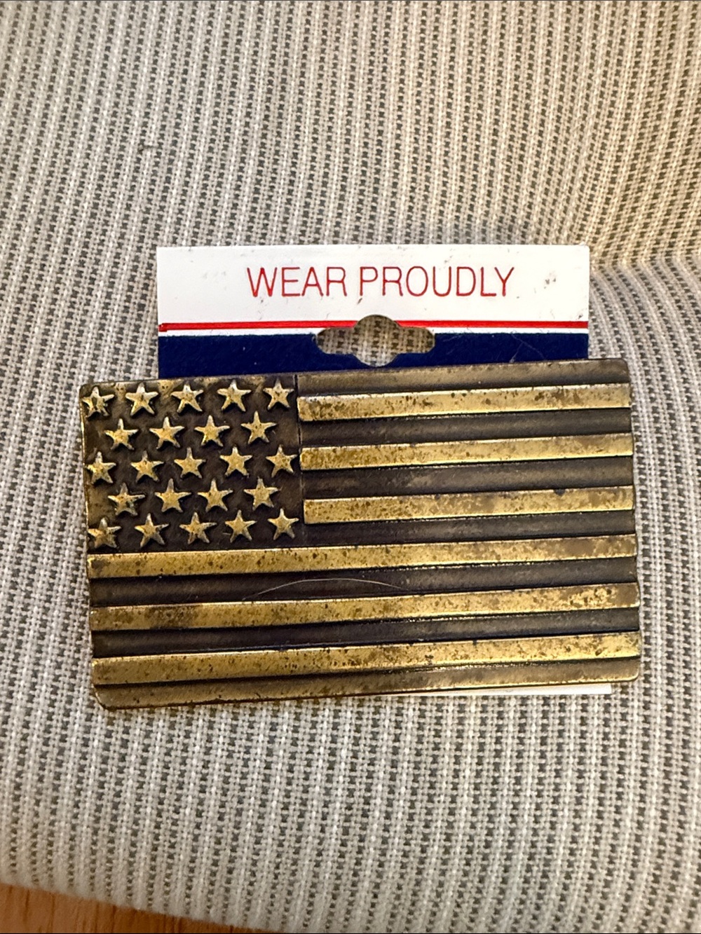 JJ American flag brooch bronze tone metal new old stock